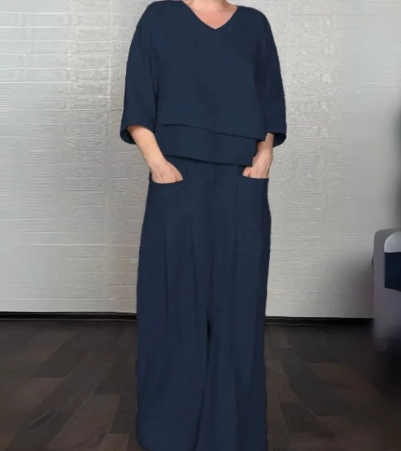 Sonja | Completo elegante da donna con top asimmetrico e pantaloni larghi
