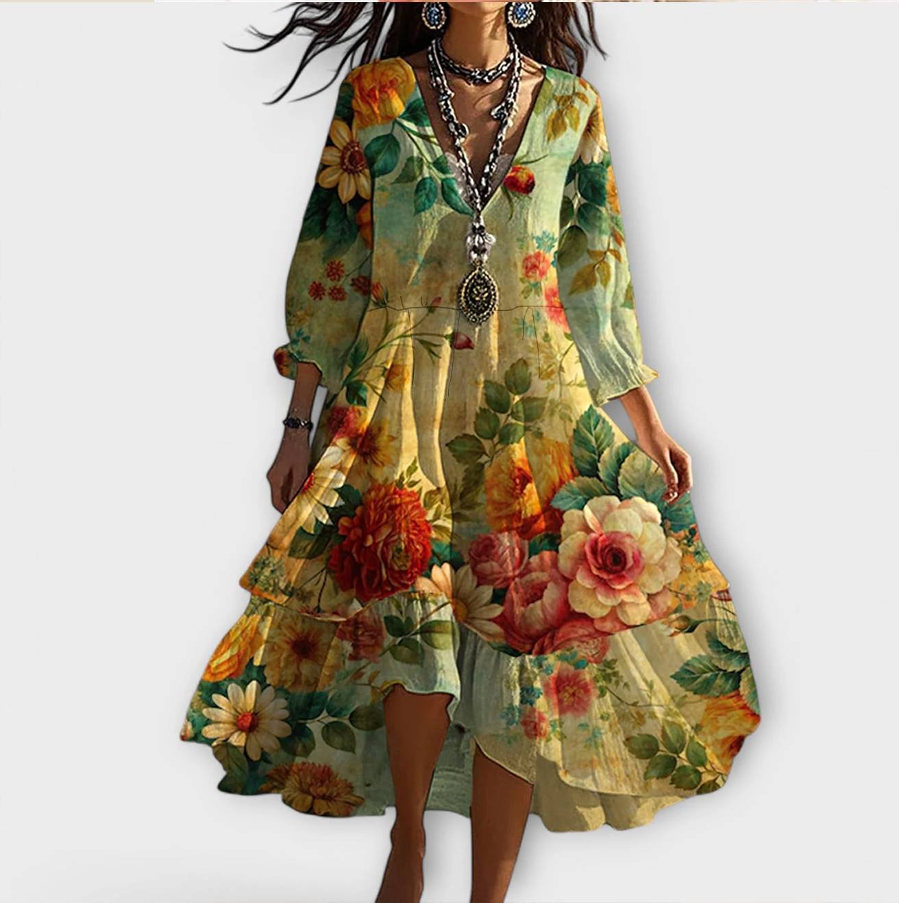 Beatrice™ | Abito Vintage con Motivo Floreale