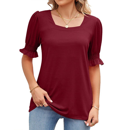 EMY | Top casual con scollo quadrato e maniche arricciate