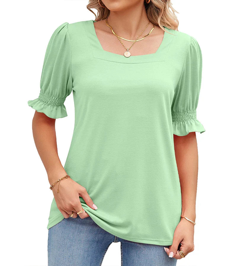 EMY | Top casual con scollo quadrato e maniche arricciate