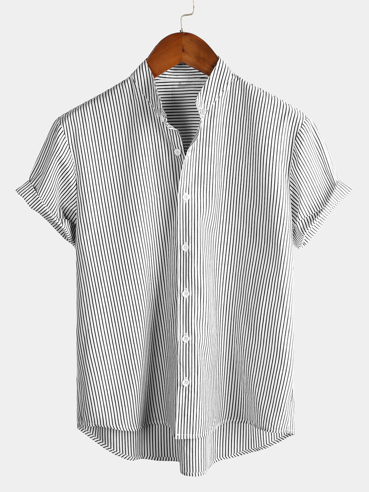 Camicia da uomo in cotone a maniche corte con colletto Henley