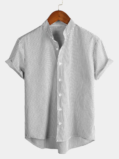Camicia da uomo in cotone a maniche corte con colletto Henley