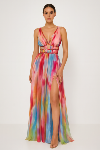 Lucia™ | Abito Maxi con Stampa Acquerello