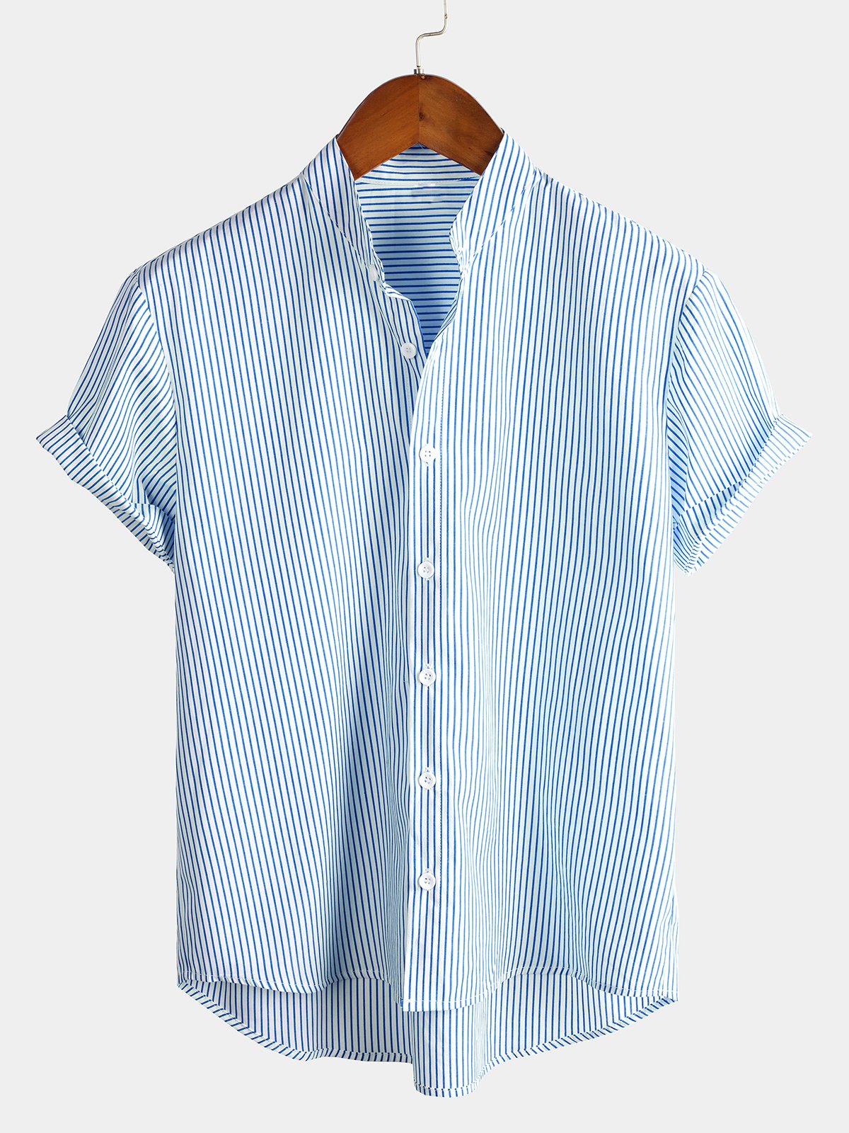 Camicia da uomo in cotone a maniche corte con colletto Henley