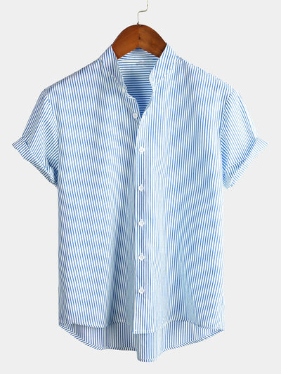Camicia da uomo in cotone a maniche corte con colletto Henley