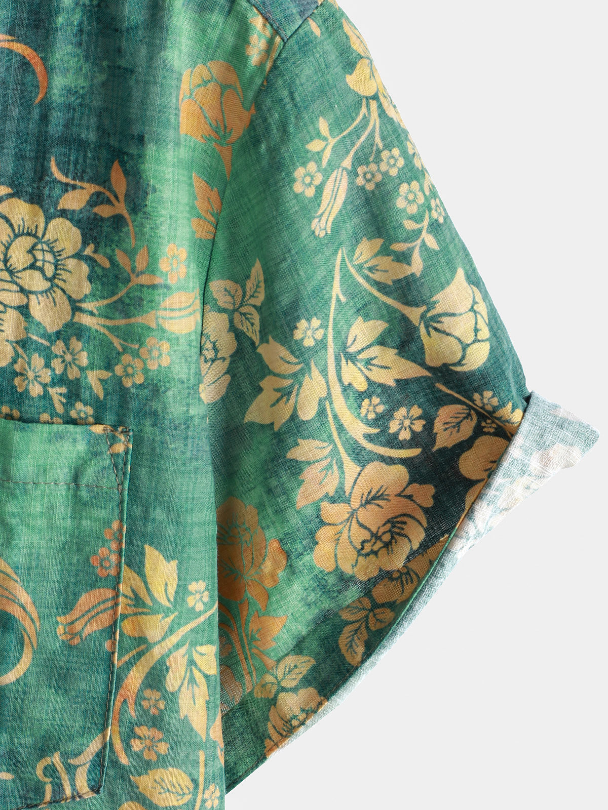 Camicia da uomo a maniche corte in cotone verde con stampa floreale