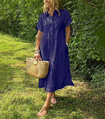 Gloria | Abito a righe con bottoni e tasche funzionali