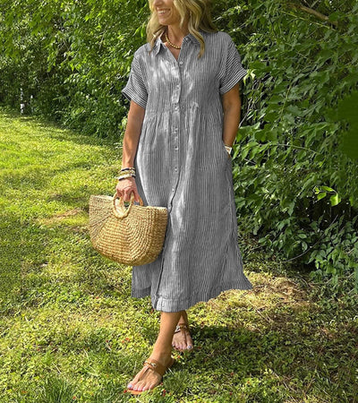Gloria | Abito a righe con bottoni e tasche funzionali
