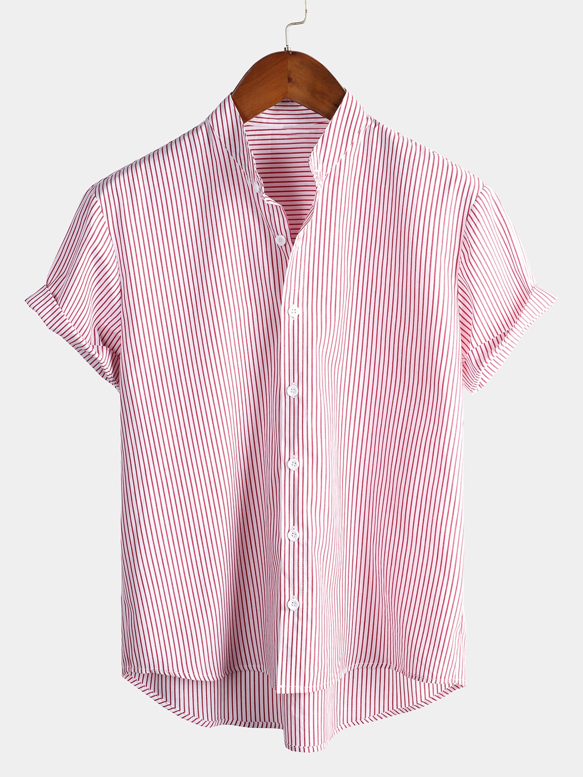 Camicia da uomo in cotone a maniche corte con colletto Henley