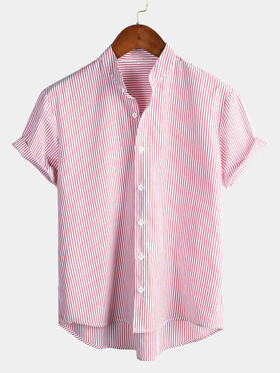 Camicia da uomo in cotone a maniche corte con colletto Henley