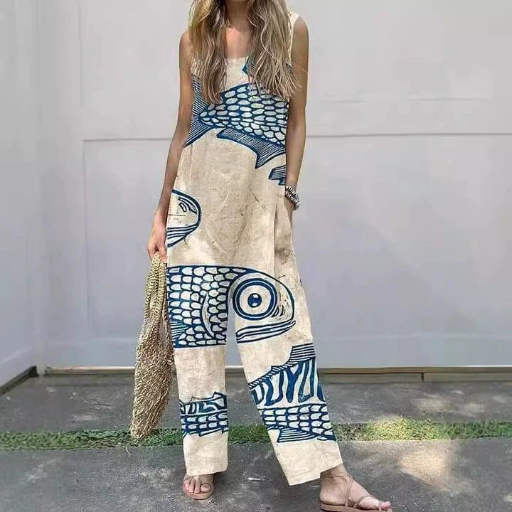 Marta™ | Mono di Lino con Stampa Pesci
