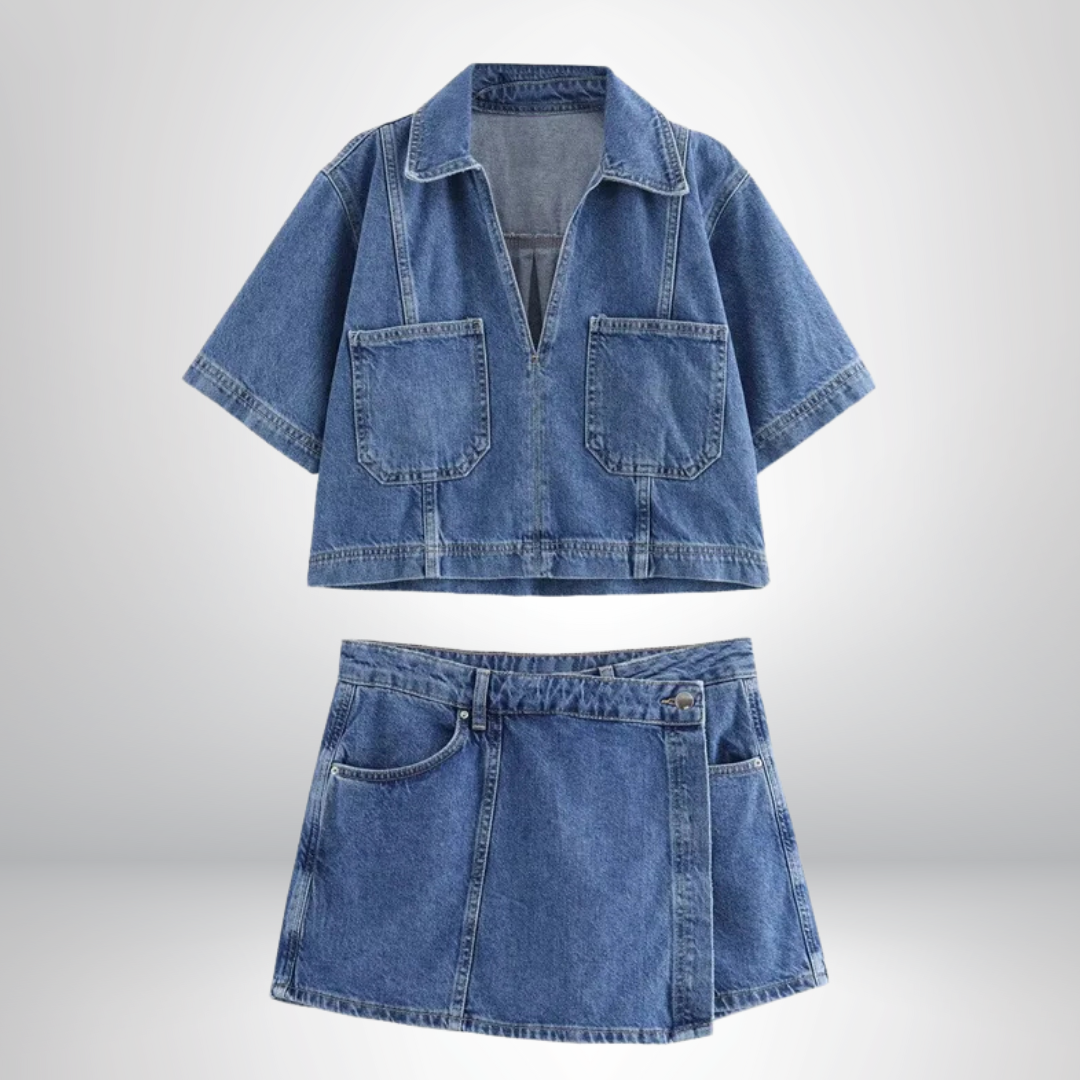 Elisa™ | Set in Denim con Scollatura a V