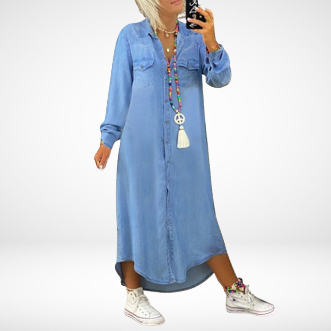 Alessandra™ | Abito Maxy a Maniche Lunghe in Denim