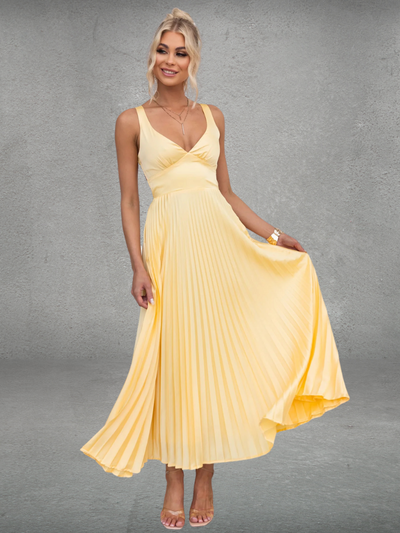 Chiara™ | Abito Midi Plissettato Giallo