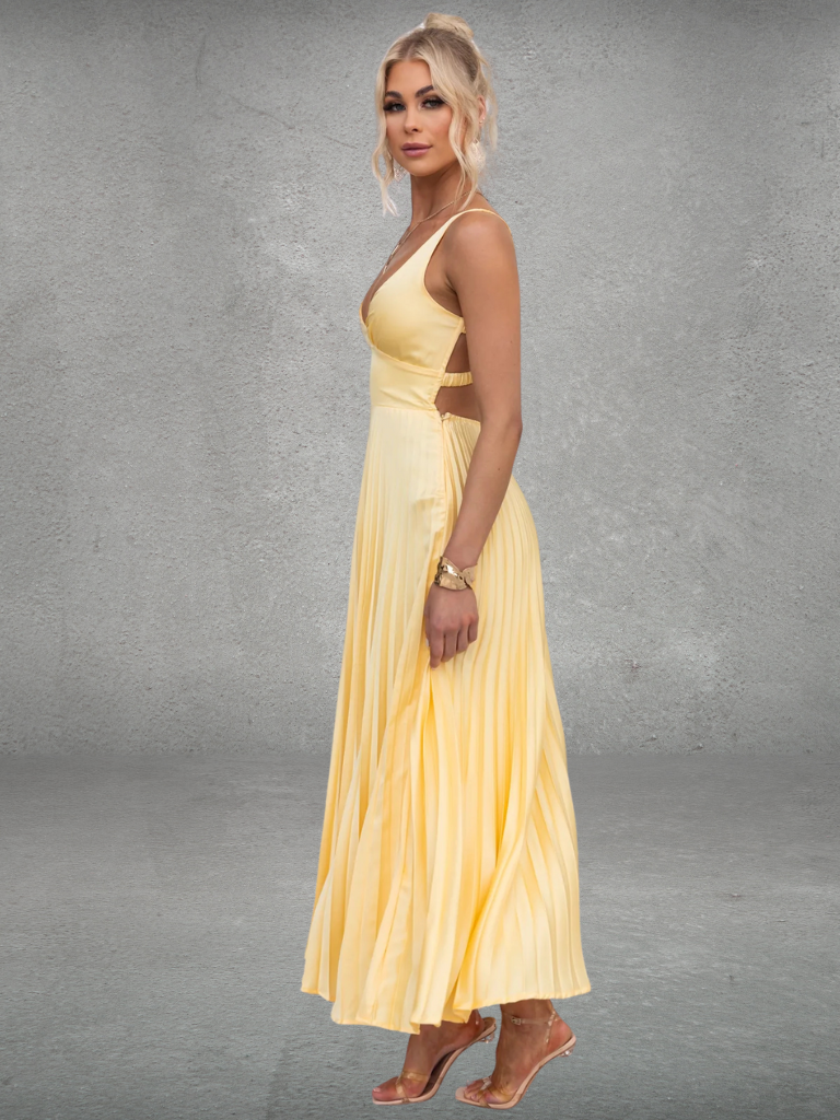 Chiara™ | Abito Midi Plissettato Giallo