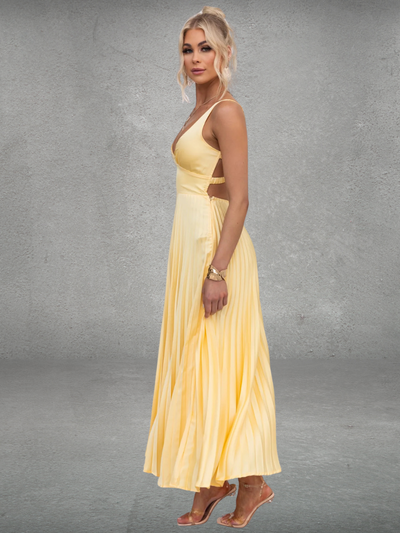 Chiara™ | Abito Midi Plissettato Giallo
