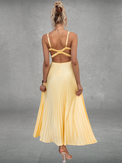 Chiara™ | Abito Midi Plissettato Giallo