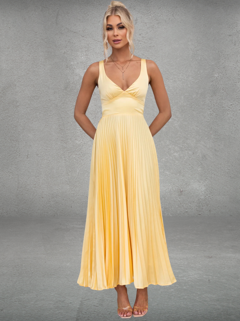 Chiara™ | Abito Midi Plissettato Giallo