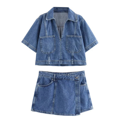 Elisa™ | Set in Denim con Scollatura a V