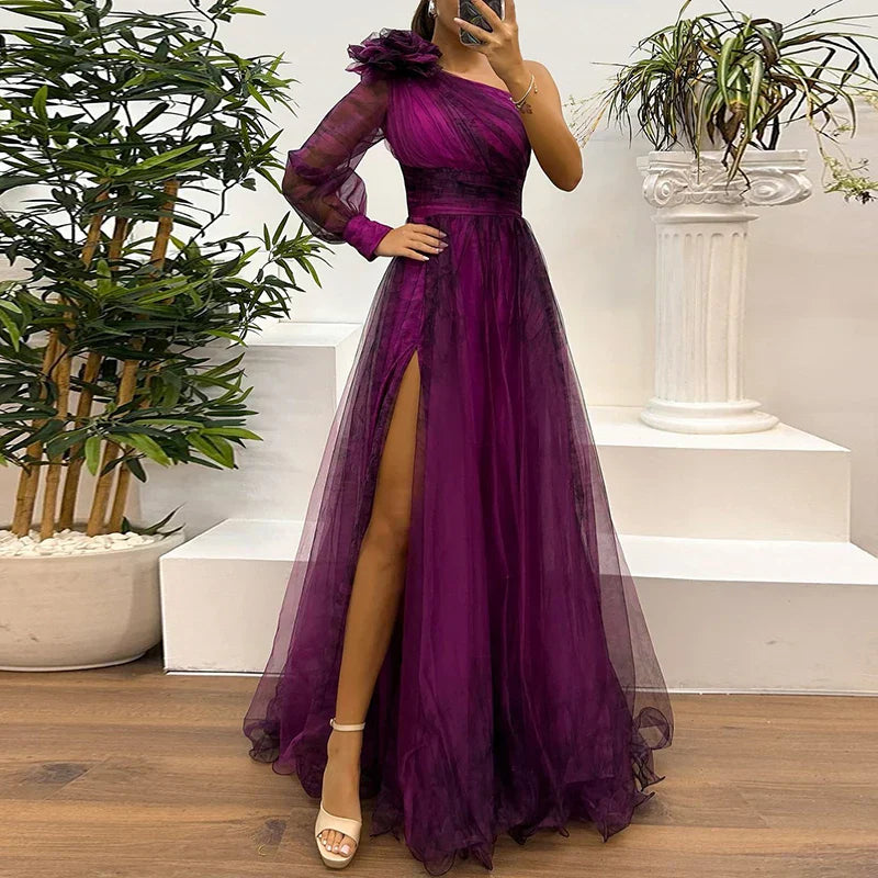 Judith™ | Maxi Dress con Spalla Unica in Rete Stampata