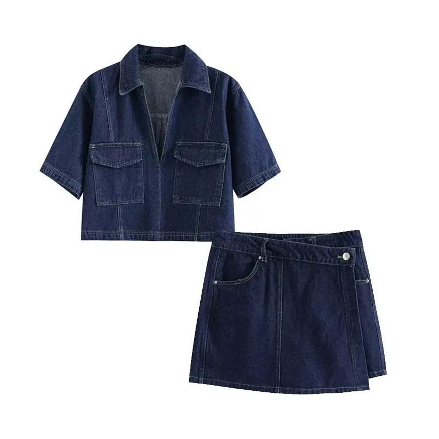 Elisa™ | Set in Denim con Scollatura a V