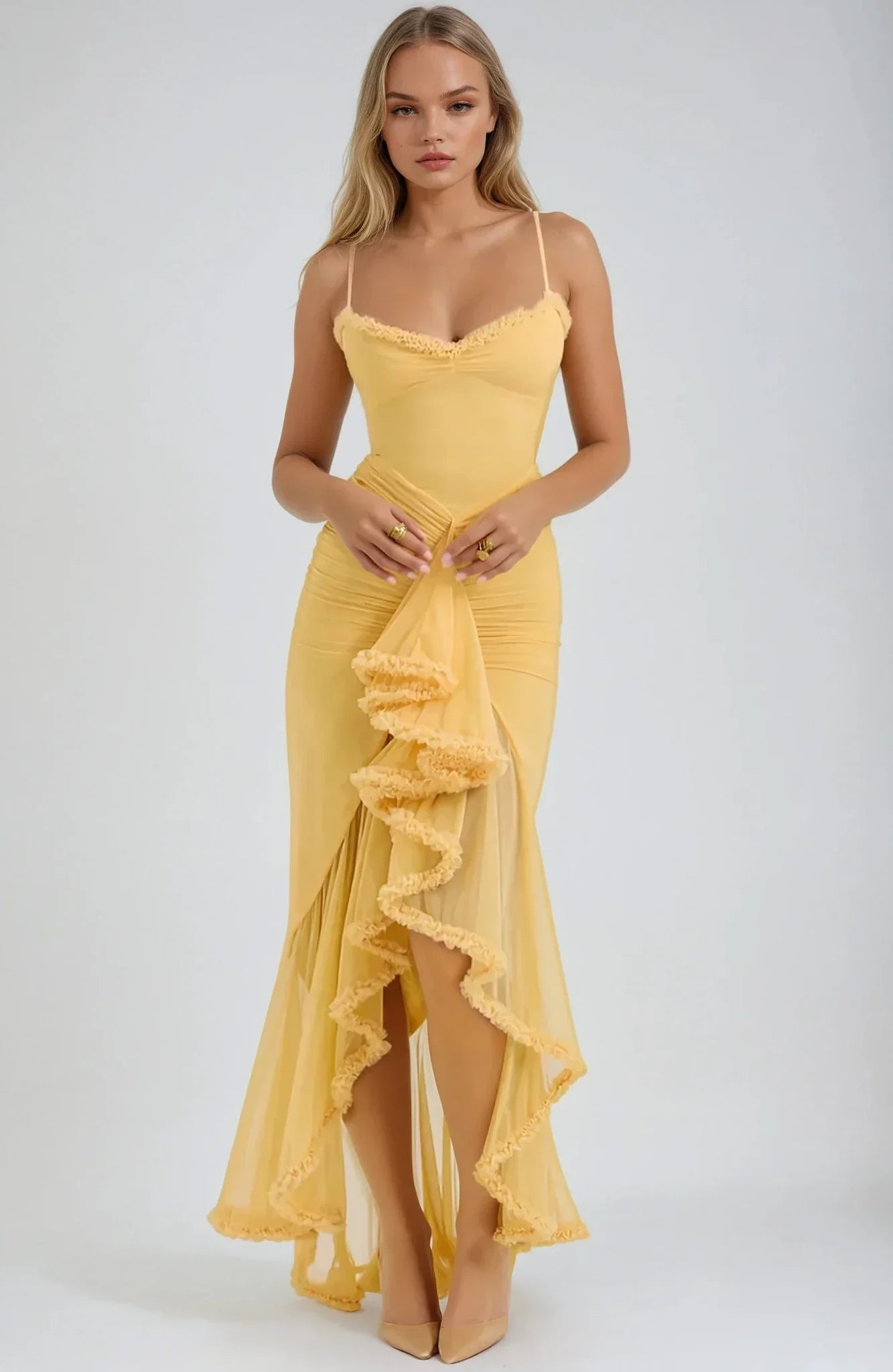 Clarissa™ | Abito Maxi in Rete Gialla