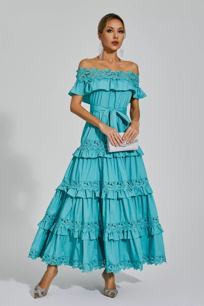 Soraya™ | Abito Maxi Off Shoulder con Rouches