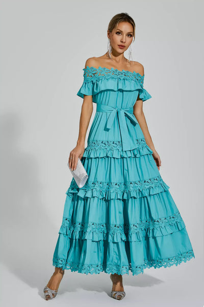Soraya™ | Abito Maxi Off Shoulder con Rouches