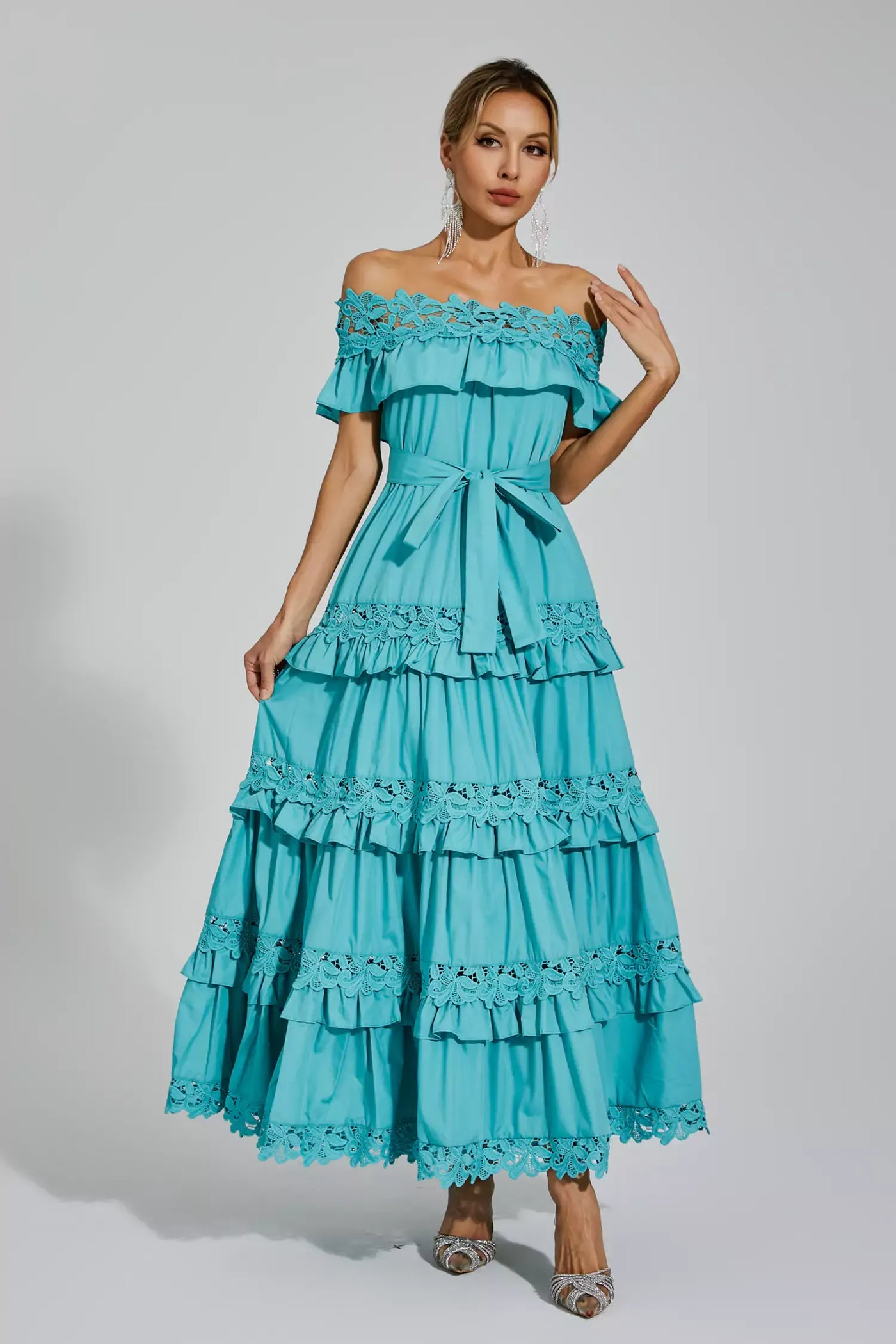 Soraya™ | Abito Maxi Off Shoulder con Rouches