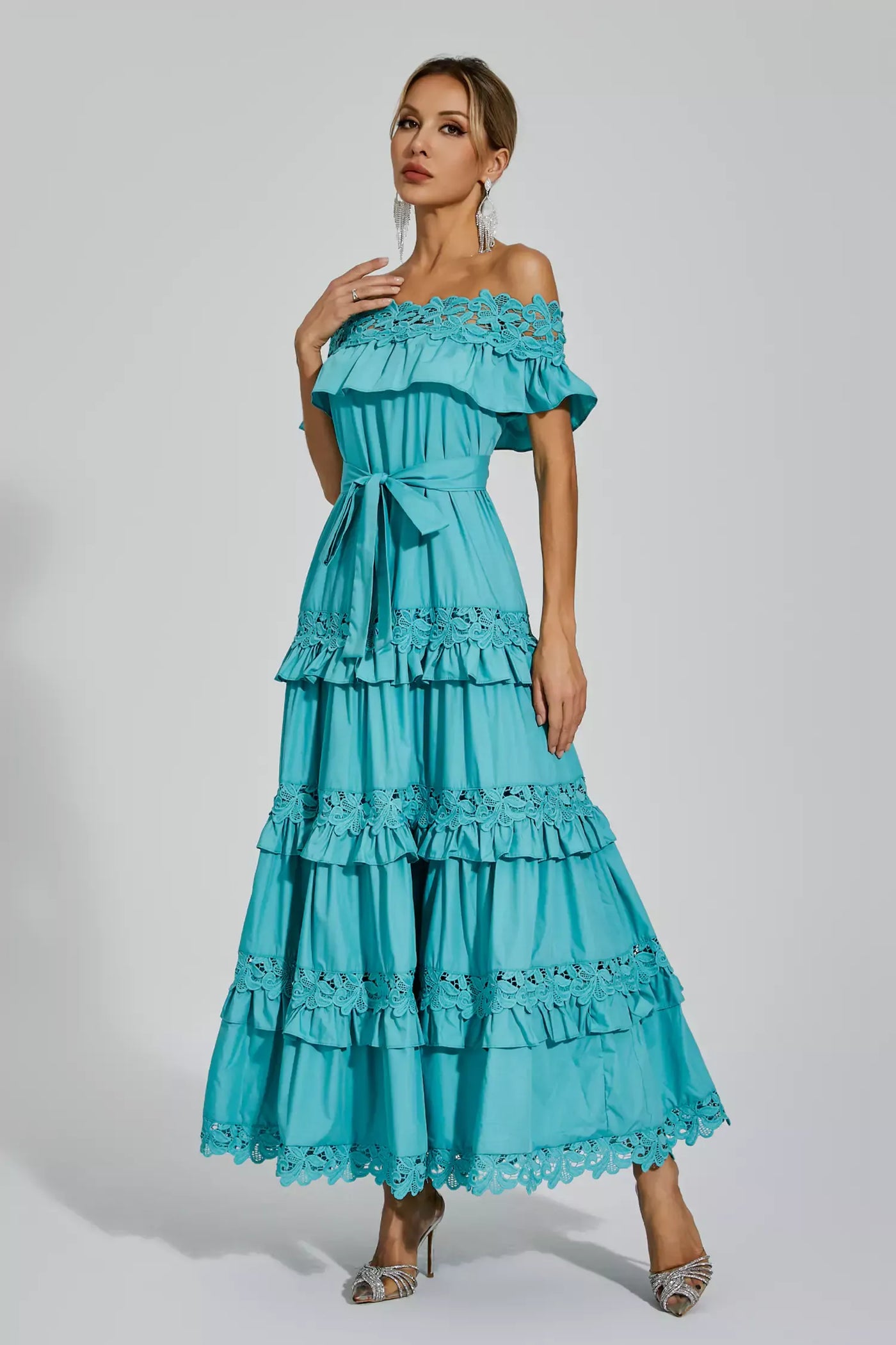 Soraya™ | Abito Maxi Off Shoulder con Rouches