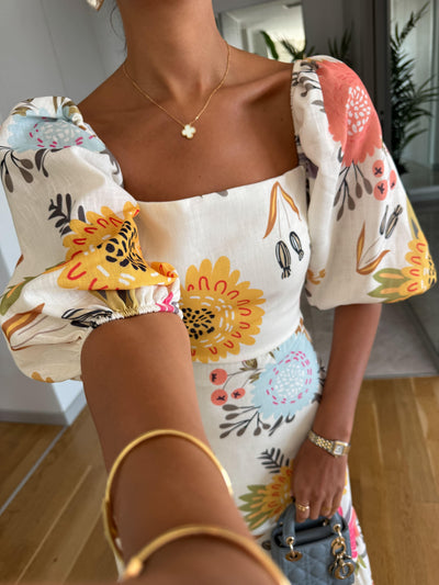 Beatrice™ | Abito Midi Floreale con Collo Quadrato