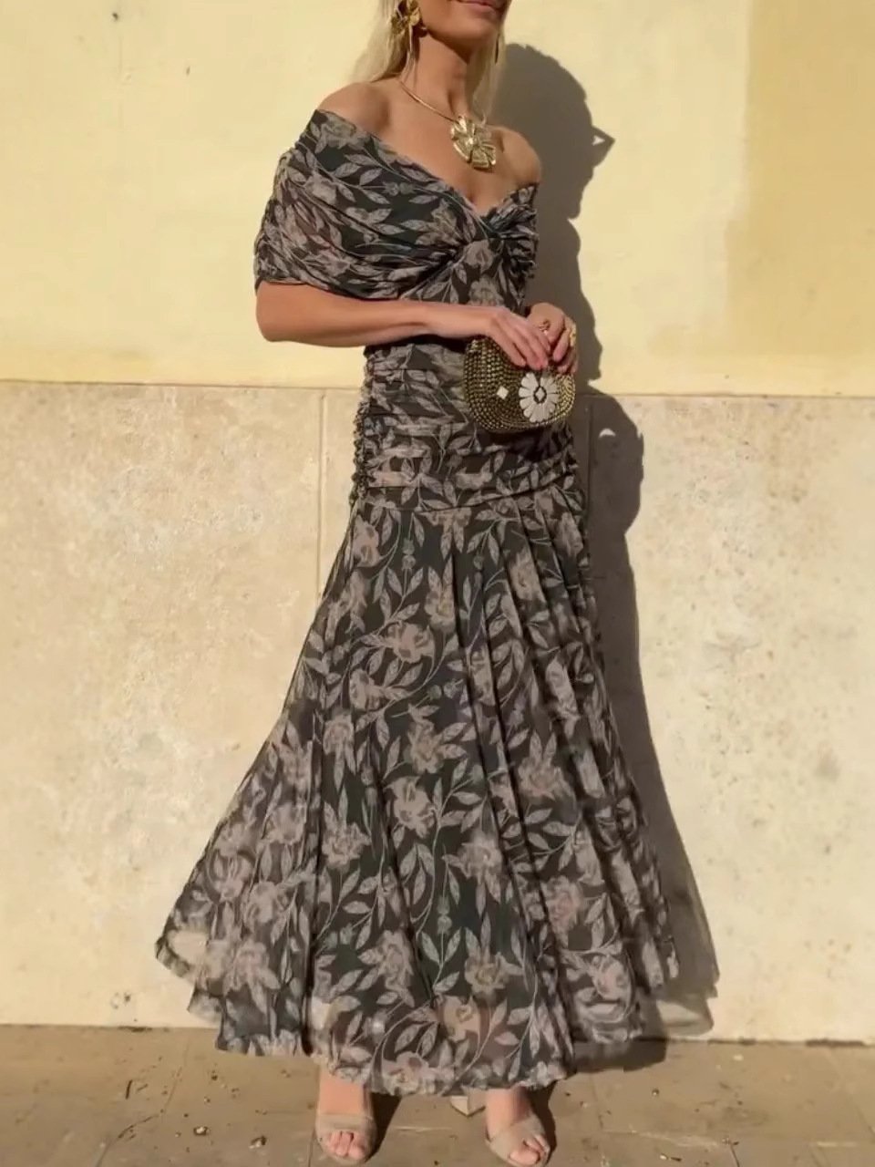 Serena™ | Abito Lungo Floreale Off-Shoulder