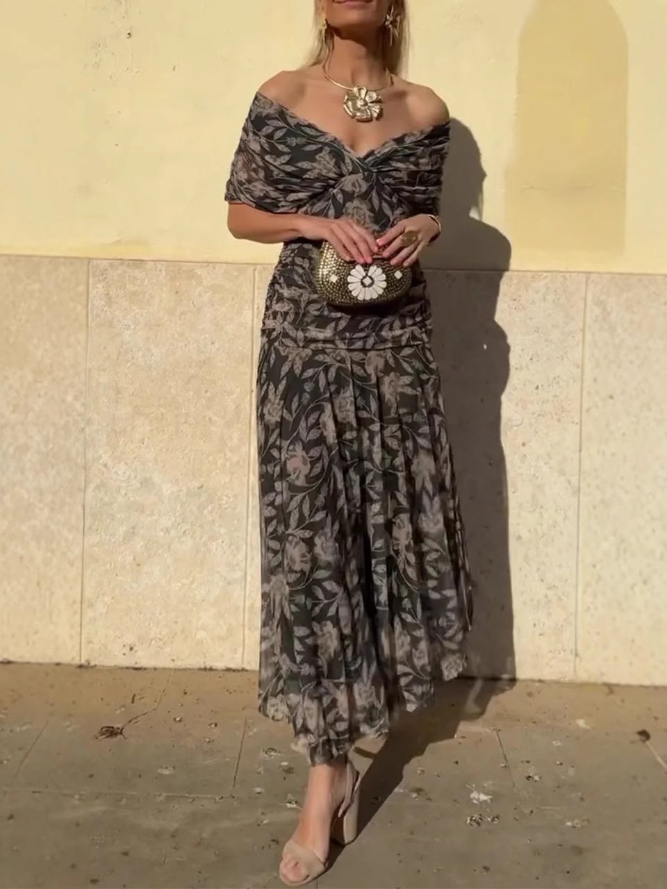Serena™ | Abito Lungo Floreale Off-Shoulder