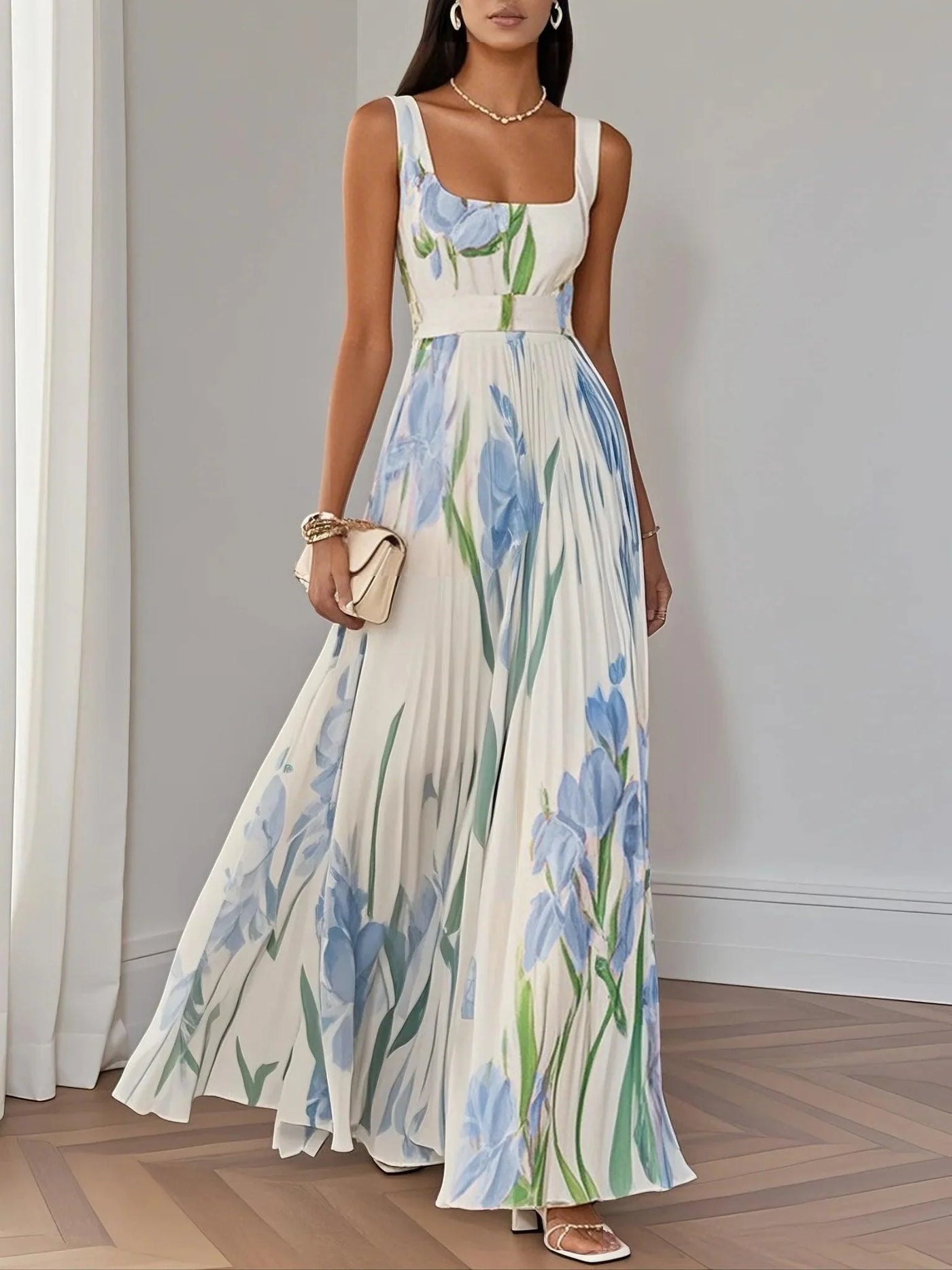 Marina™ | Abito Maxi in Chiffon Plissé