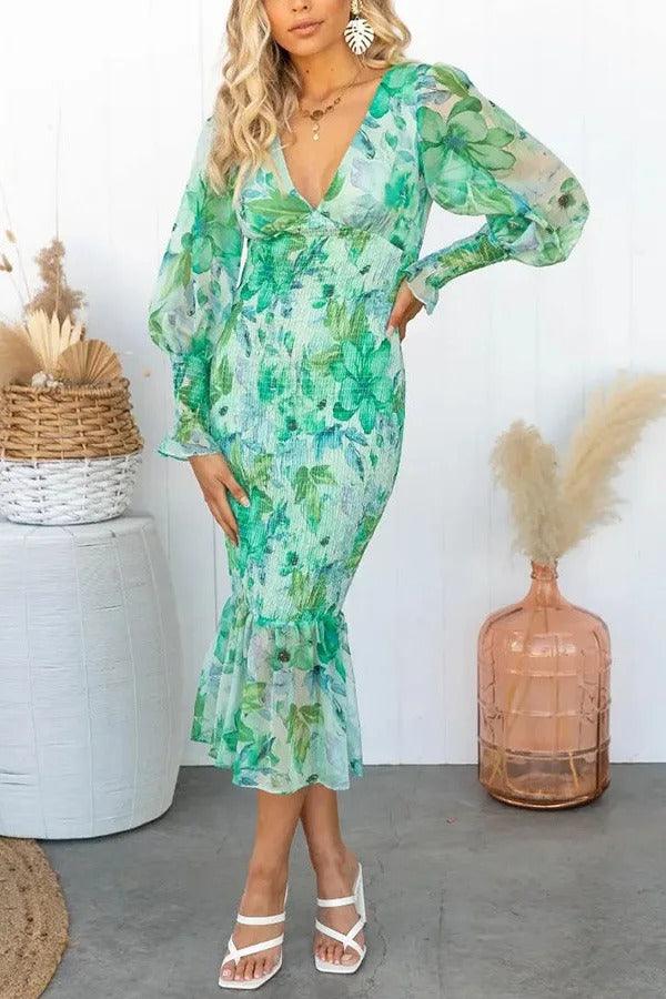 Melissa™ | Abito Midi con Rouches Floreale