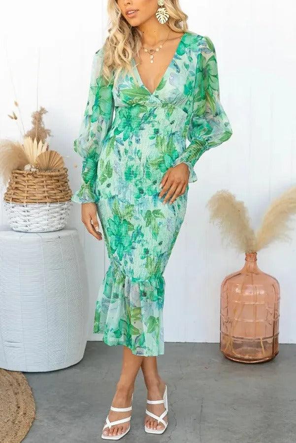Melissa™ | Abito Midi con Rouches Floreale