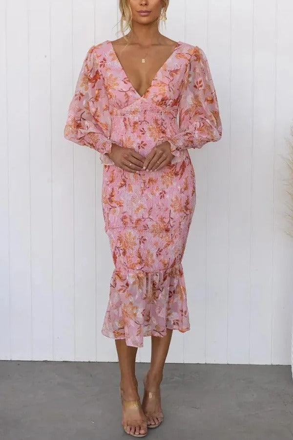 Melissa™ | Abito Midi con Rouches Floreale