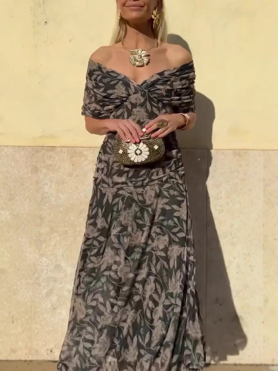 Serena™ | Abito Lungo Floreale Off-Shoulder