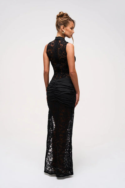 Diletta™ | Abito Lungo in Pizzo Nero