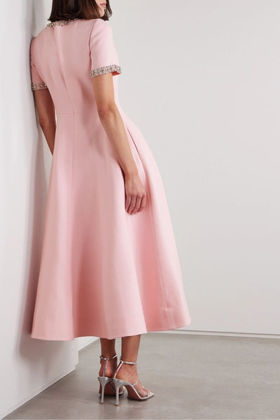 Valentina™ | Abito midi rosa cristalli